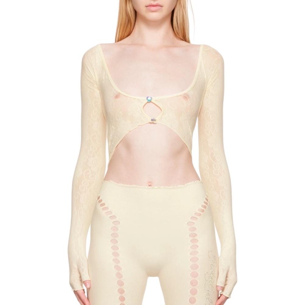 Poster Girl Octavia long sleeve crop top in Butter